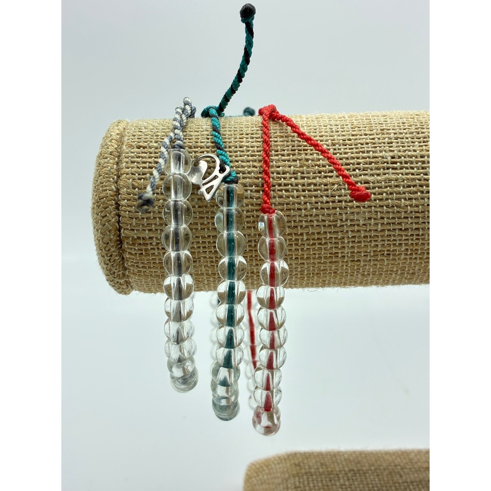 4ocean Beaded Bracelet Lot of 3 Clear Recycled Glass Cord Red Teal Grey - Picture 5 of 7